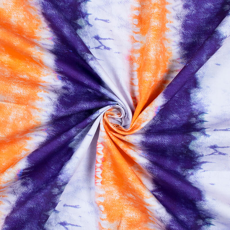 Orange And Purple Tie & Dye Pattern Digital Print Poplin Fabric - Fabcurate