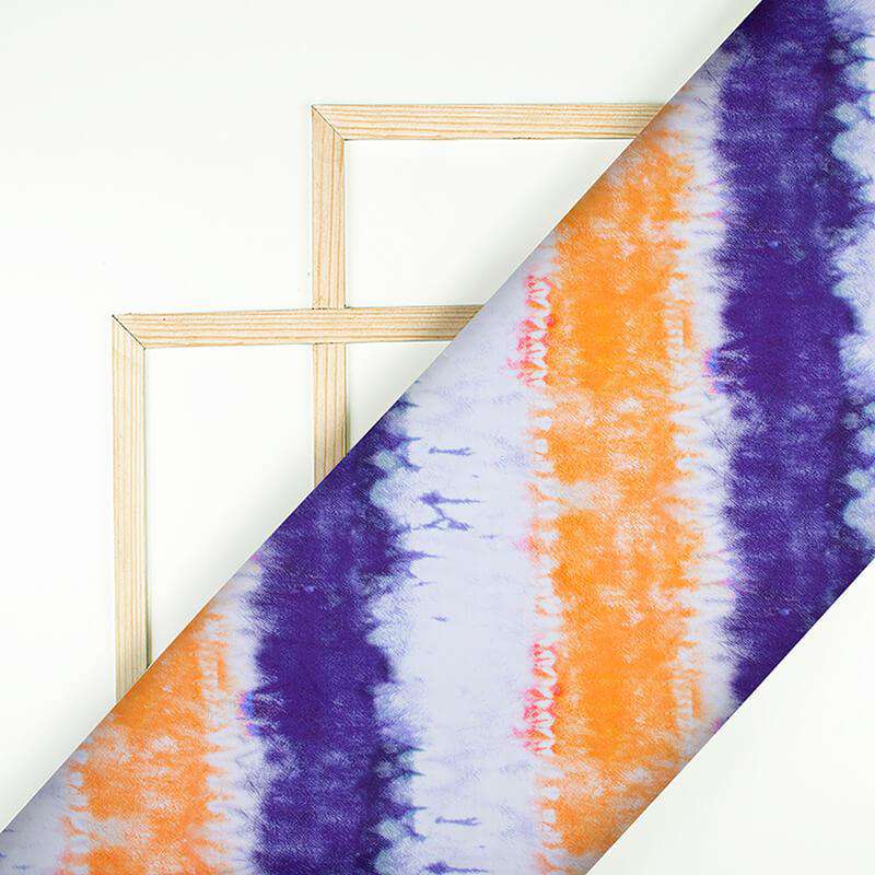 Orange And Purple Tie & Dye Pattern Digital Print Poplin Fabric - Fabcurate