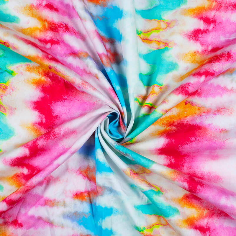 Multi-Color Tie & Dye Pattern Digital Print Poplin Fabric - Fabcurate