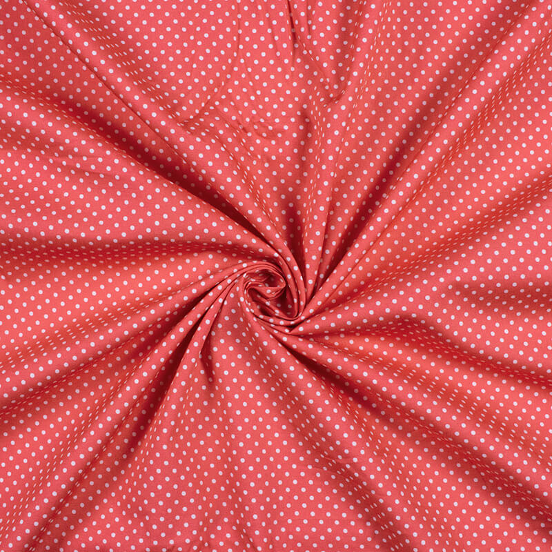 Brick Pink And White Polka Dot Pattern Digital Print Poplin Fabric - Fabcurate