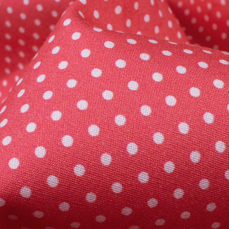 Brick Pink And White Polka Dot Pattern Digital Print Poplin Fabric - Fabcurate