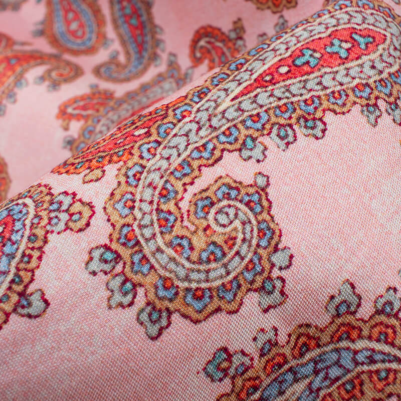 Rose Pink And Coral Peach Paisley Pattern Digital Print Poplin Fabric - Fabcurate