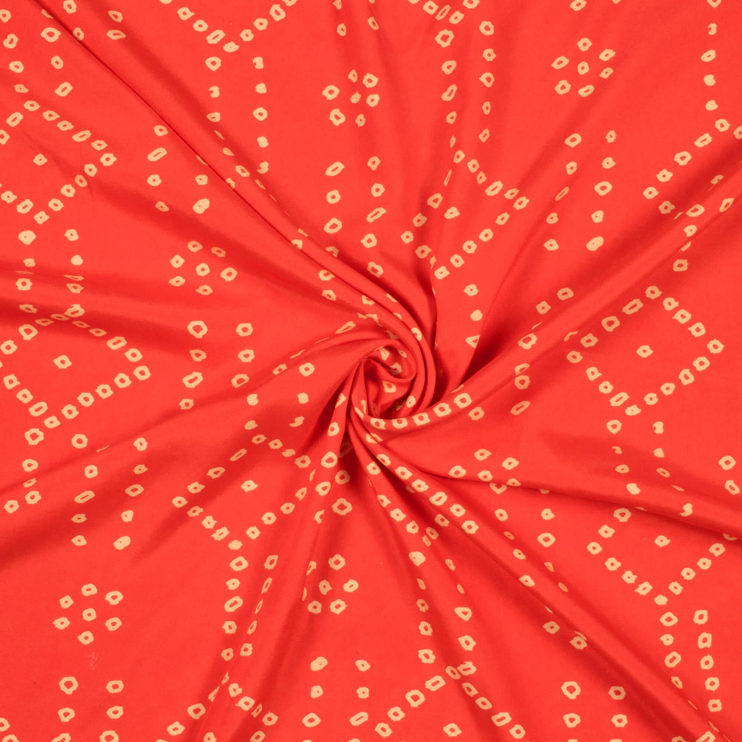 Fire Orange And Cream Bandhani Pattern Digital Print French Crepe Fabric - Fabcurate