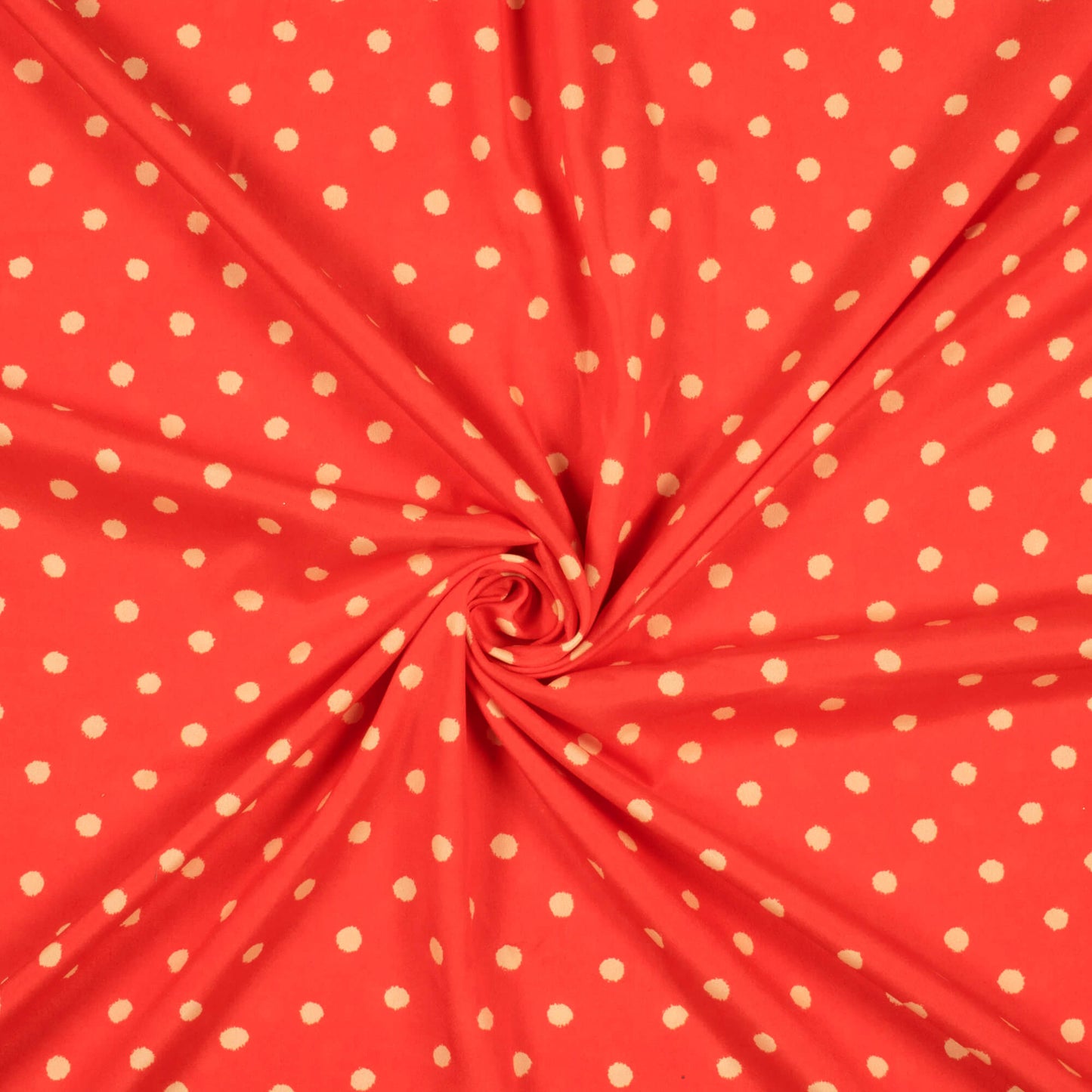 Fire Orange And Cream Polka Dots Pattern Digital Print French Crepe Fabric - Fabcurate