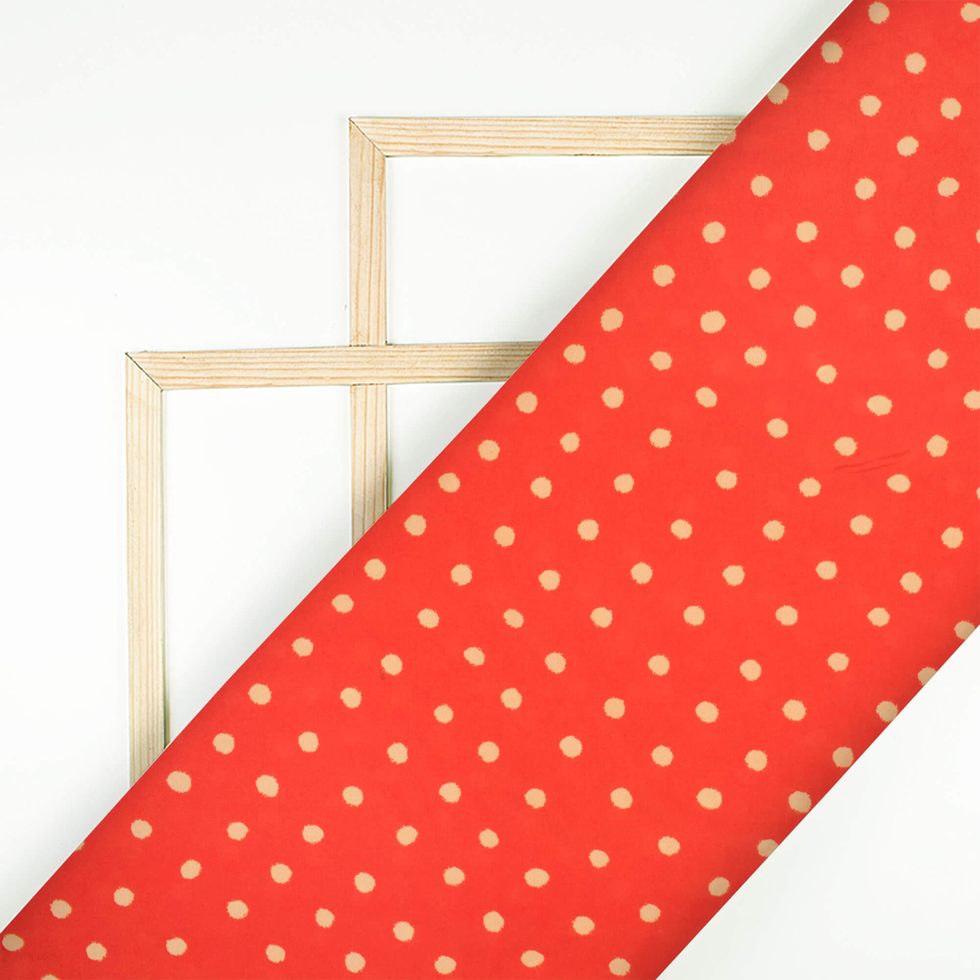 Fire Orange And Cream Polka Dots Pattern Digital Print French Crepe Fabric - Fabcurate