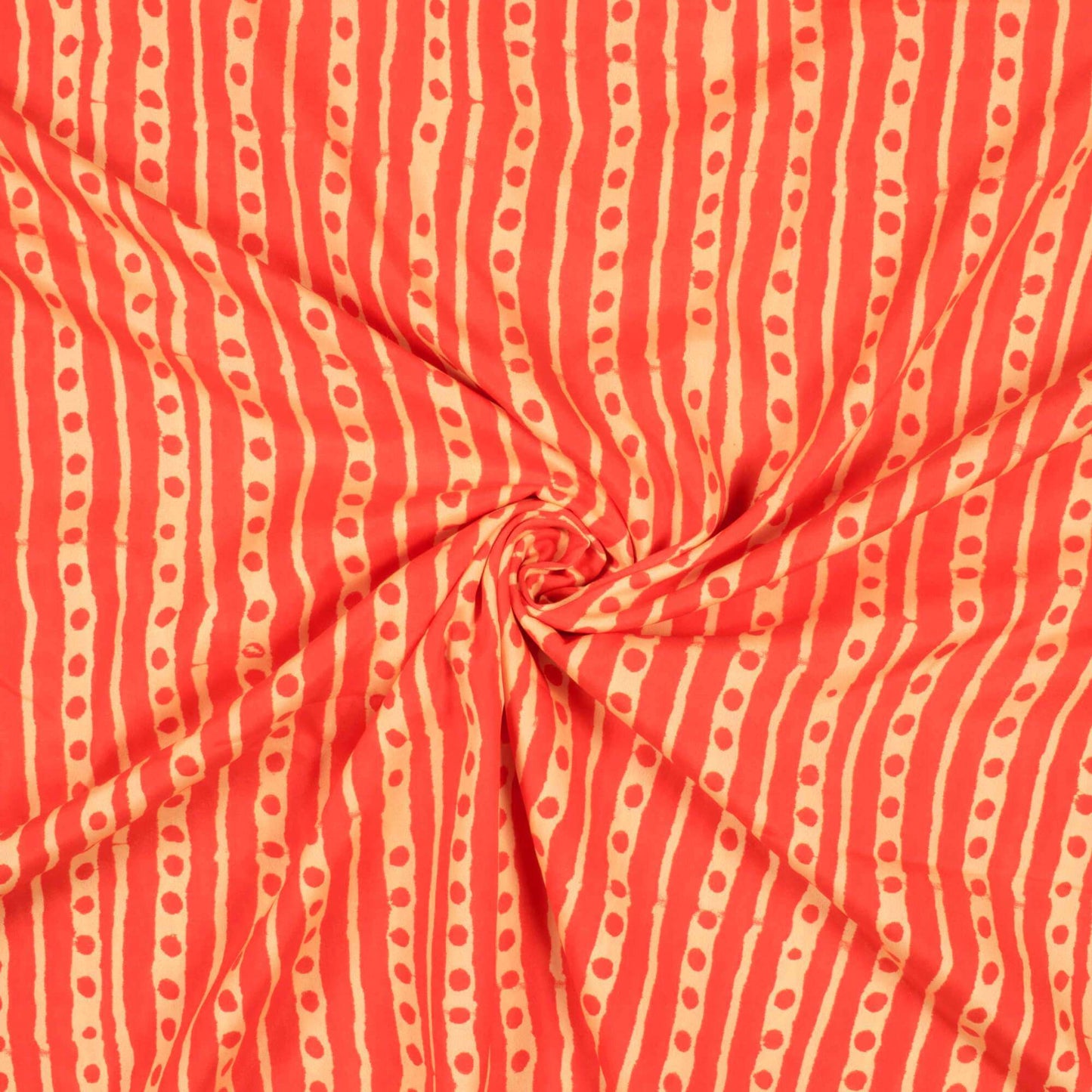 Orange And Cream Stripes Pattern Digital Print French Crepe Fabric - Fabcurate