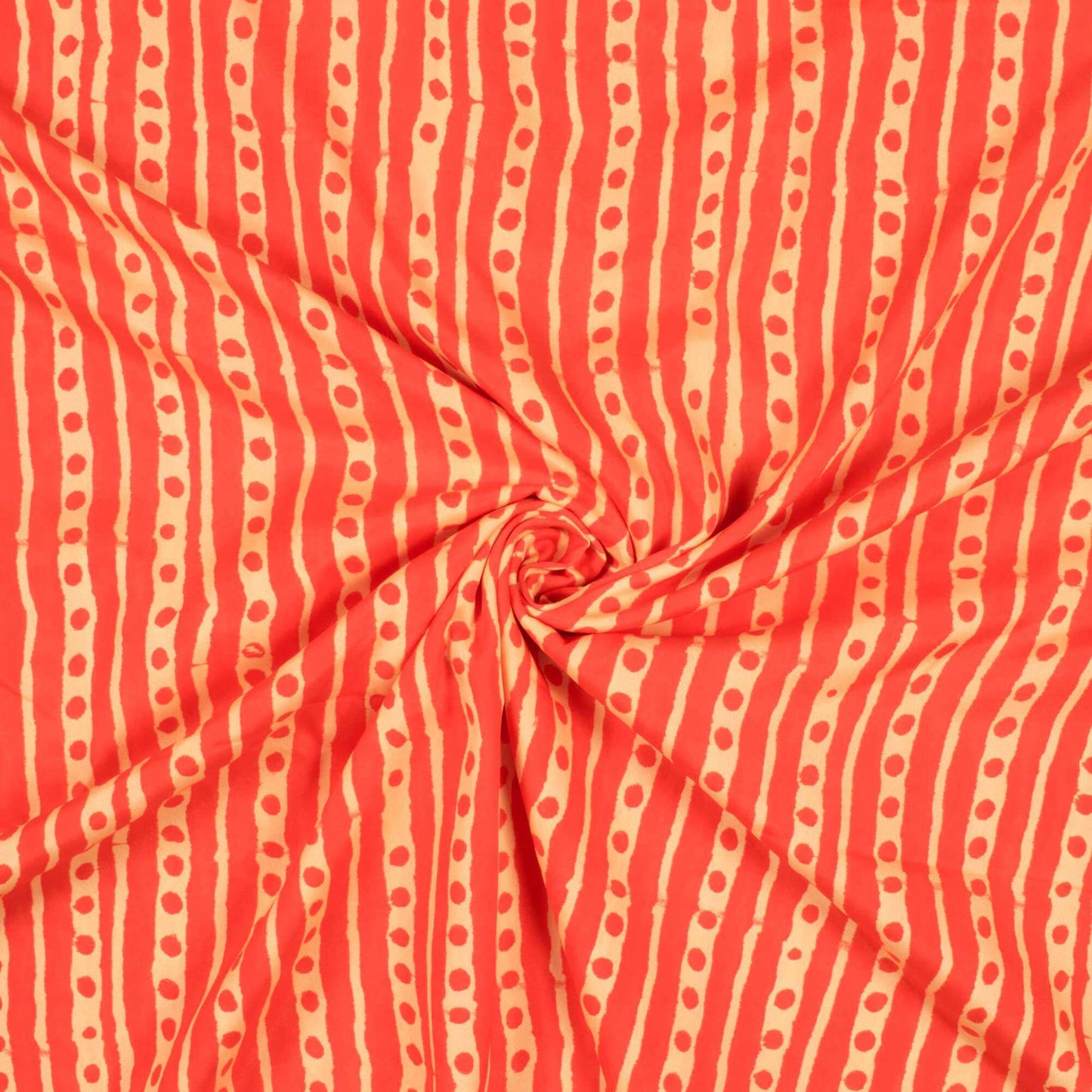 Orange And Cream Stripes Pattern Digital Print French Crepe Fabric - Fabcurate