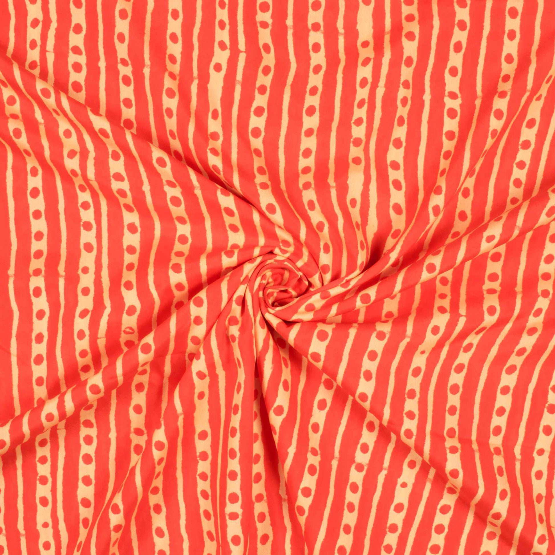 Orange And Cream Stripes Pattern Digital Print French Crepe Fabric - Fabcurate