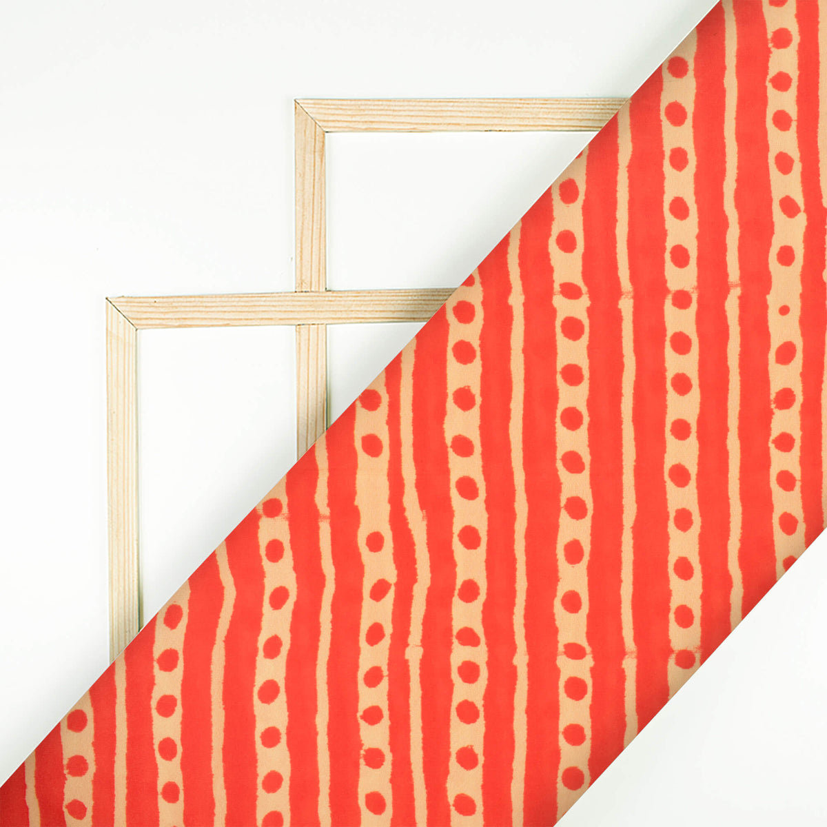Orange And Cream Stripes Pattern Digital Print French Crepe Fabric - Fabcurate