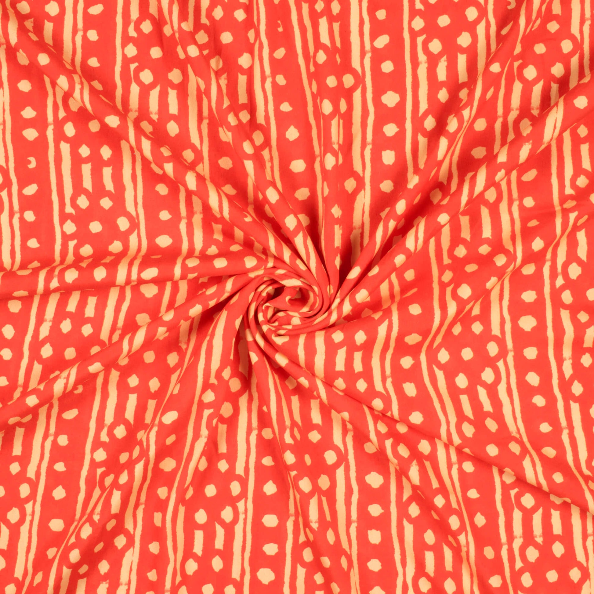Orange And Cream Stripes Pattern Digital Print French Crepe Fabric - Fabcurate
