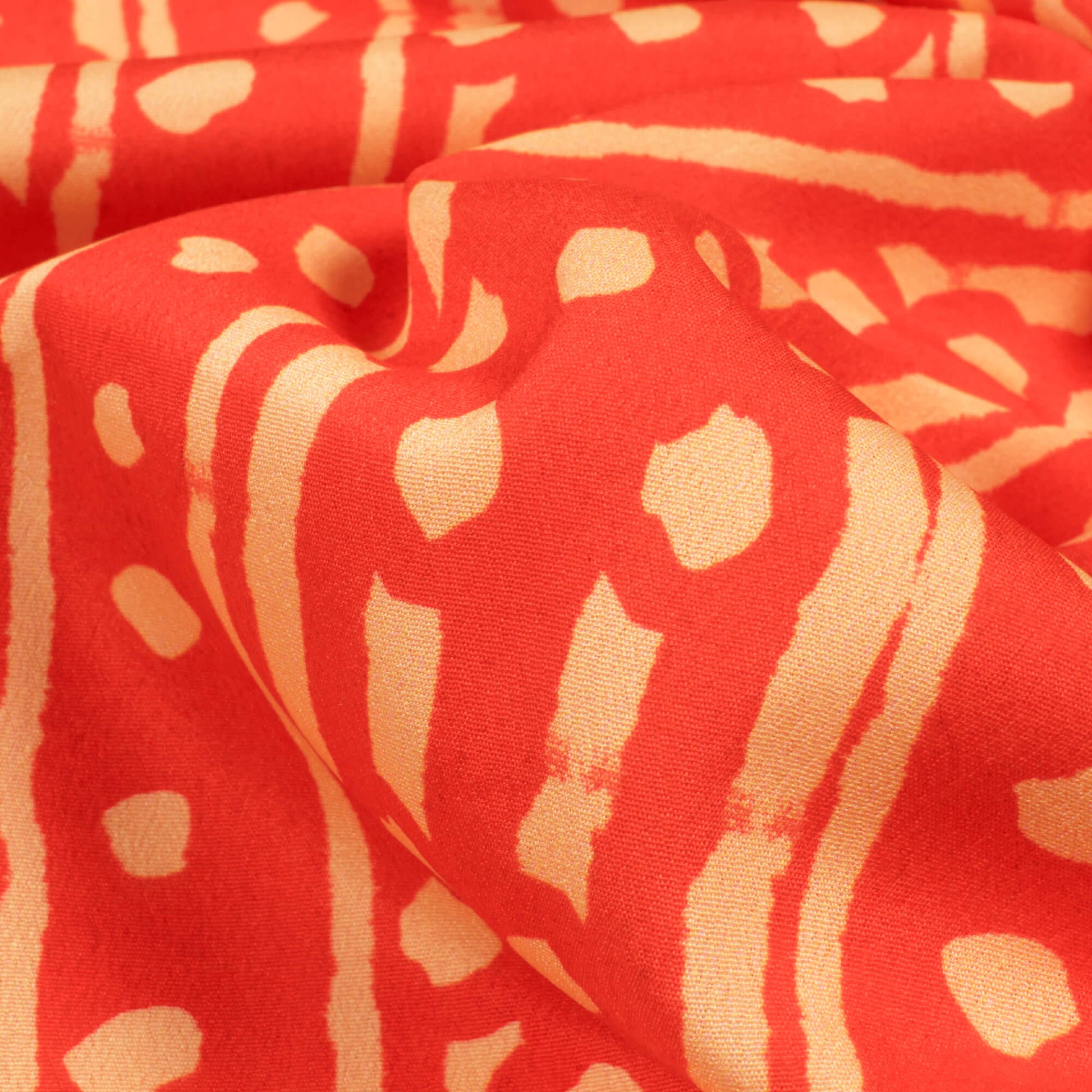 Orange And Cream Stripes Pattern Digital Print French Crepe Fabric - Fabcurate