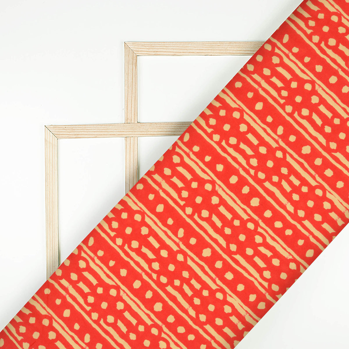 Orange And Cream Stripes Pattern Digital Print Crepe Satin Fabric