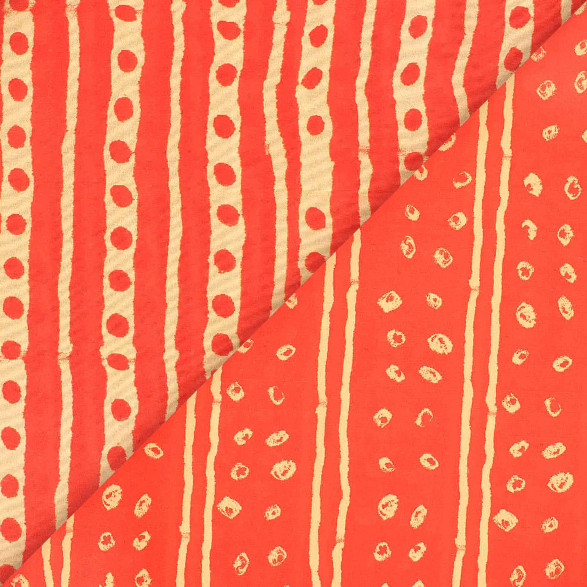 Orange And Cream Stripes Pattern Digital Print French Crepe Fabric - Fabcurate