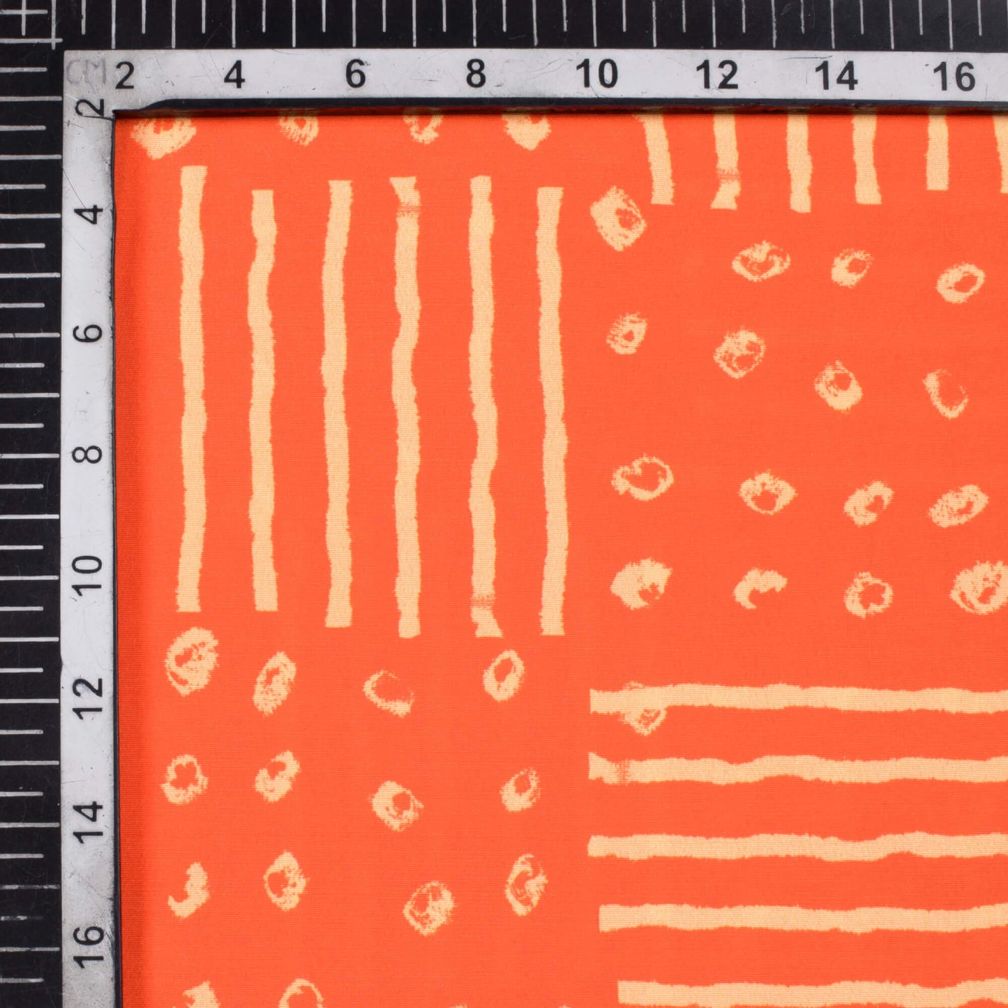 Orange And Cream Bandhanii Pattern Digital Print Crepe Satin Fabric