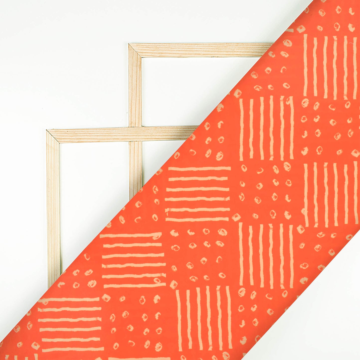 Orange And Cream Bandhanii Pattern Digital Print Crepe Satin Fabric