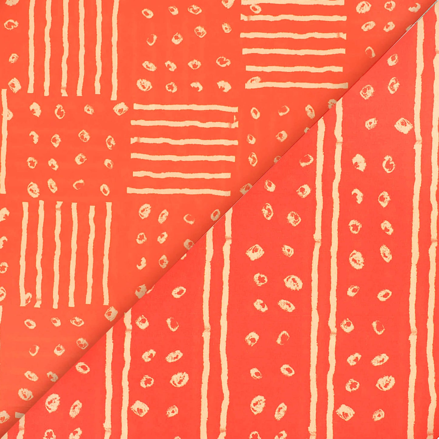 Orange And Cream Bandhanii Pattern Digital Print Crepe Satin Fabric