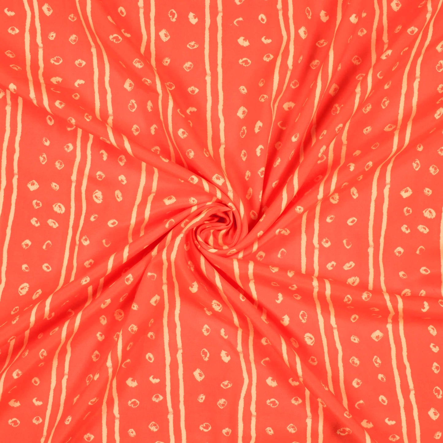 Orange And Cream Bandhani Pattern Digital Print French Crepe Fabric - Fabcurate