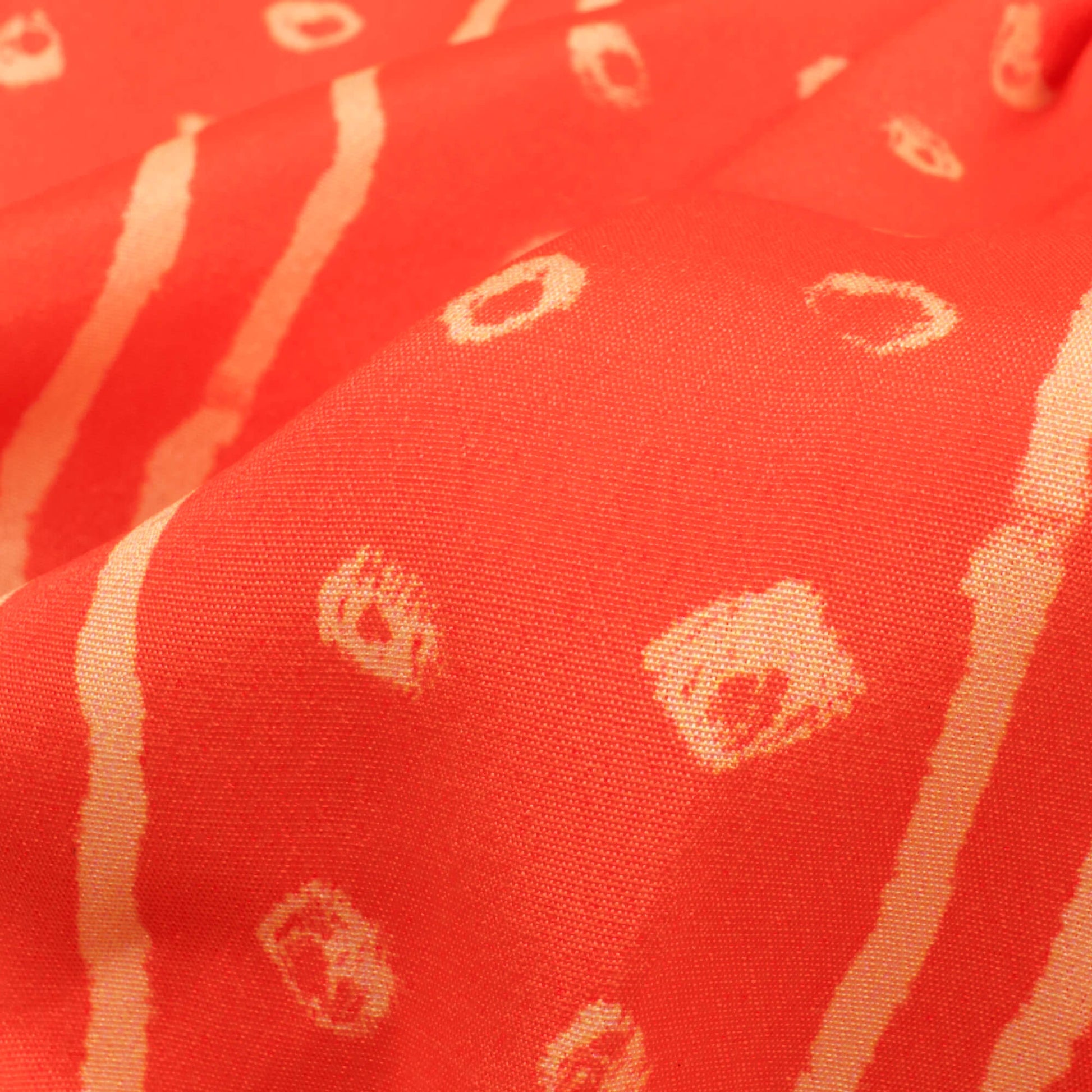 Orange And Cream Bandhani Pattern Digital Print French Crepe Fabric - Fabcurate