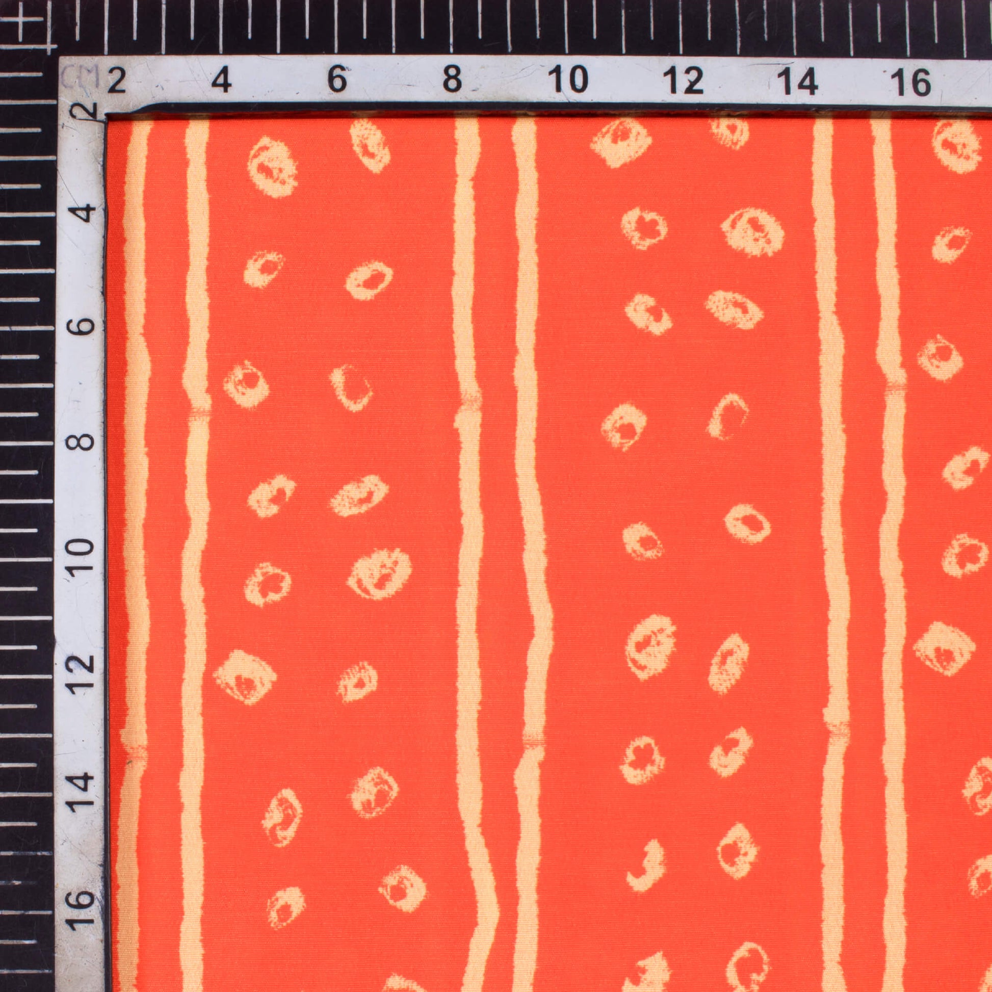 Orange And Cream Bandhani Pattern Digital Print French Crepe Fabric - Fabcurate