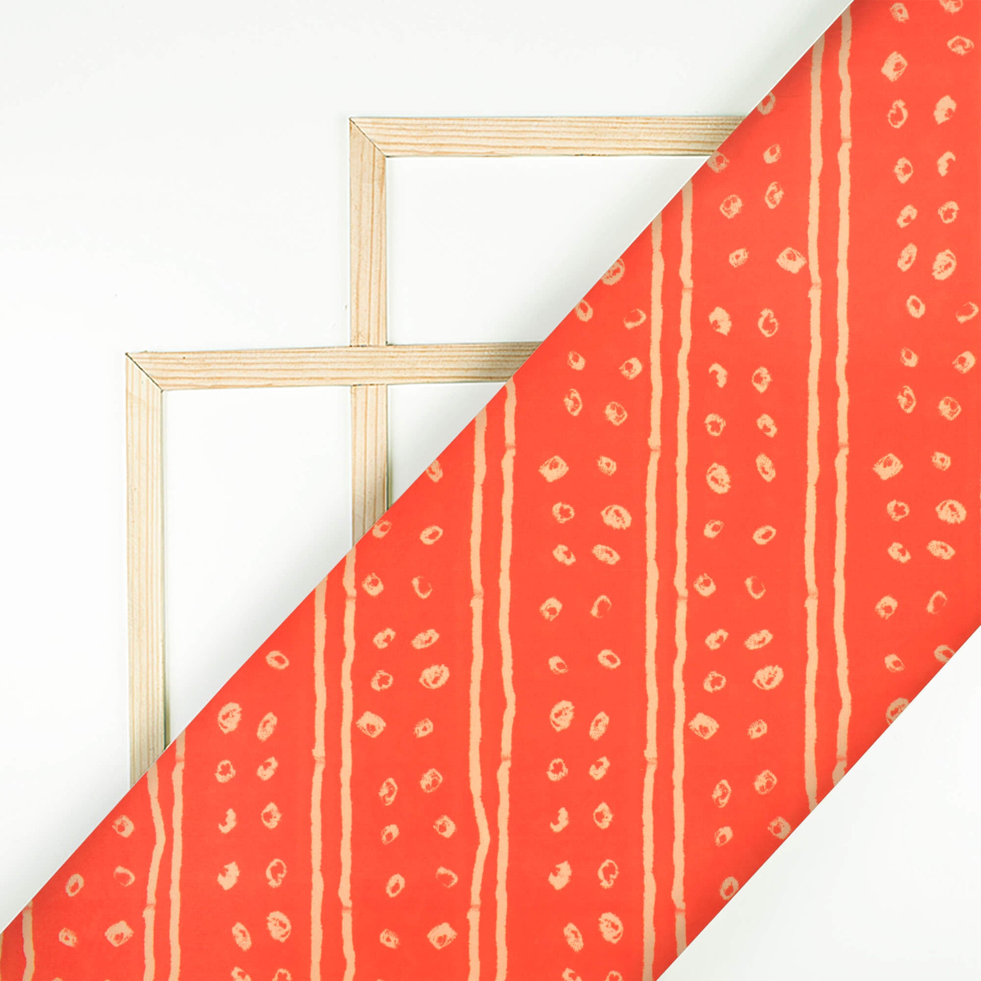 Orange And Cream Bandhani Pattern Digital Print French Crepe Fabric - Fabcurate