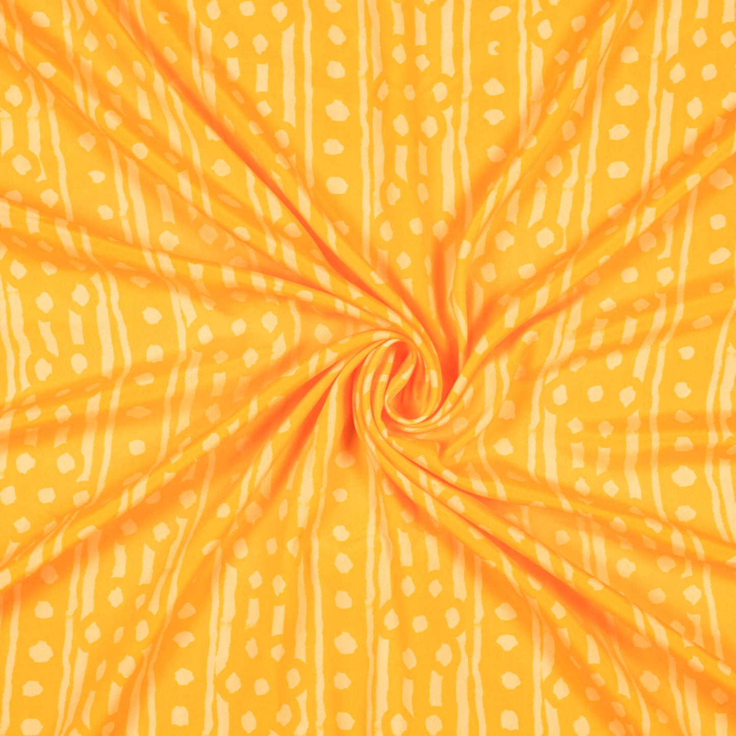 Yellow And Cream Stripes Pattern Digital Print French Crepe Fabric - Fabcurate