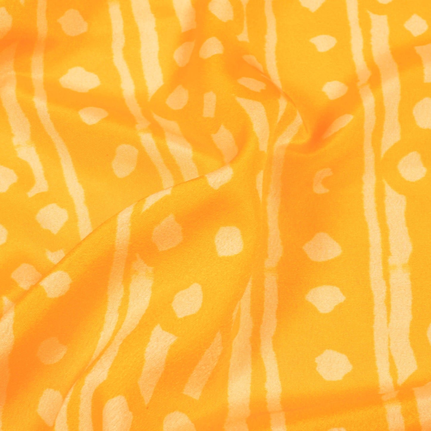 Yellow And Cream Stripes Pattern Digital Print French Crepe Fabric - Fabcurate