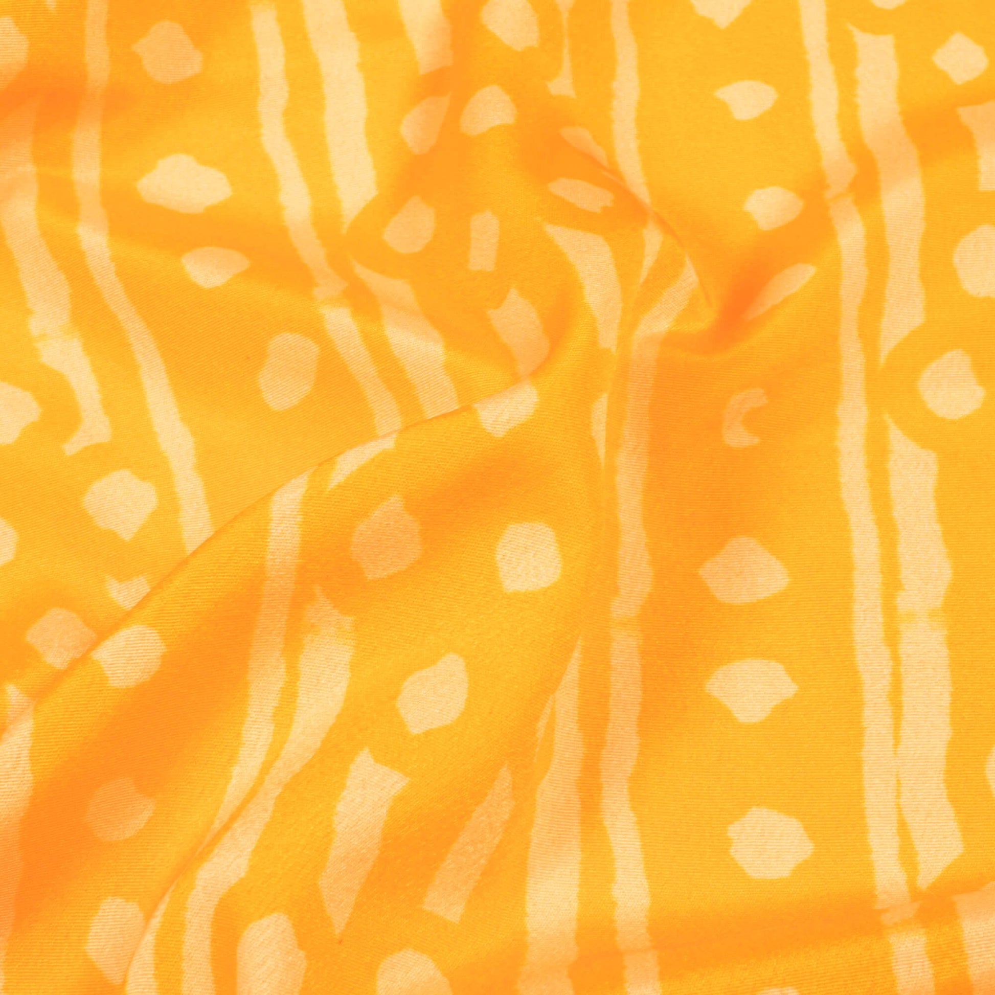 Yellow And Cream Stripes Pattern Digital Print French Crepe Fabric - Fabcurate