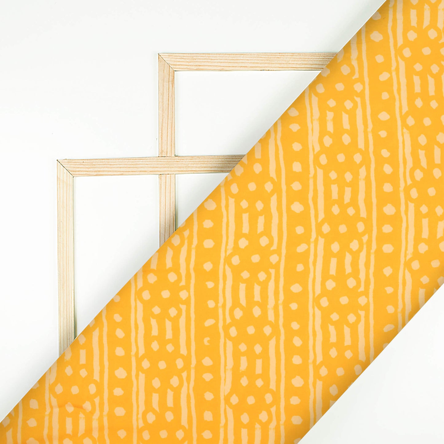 Yellow And Cream Stripes Pattern Digital Print French Crepe Fabric - Fabcurate