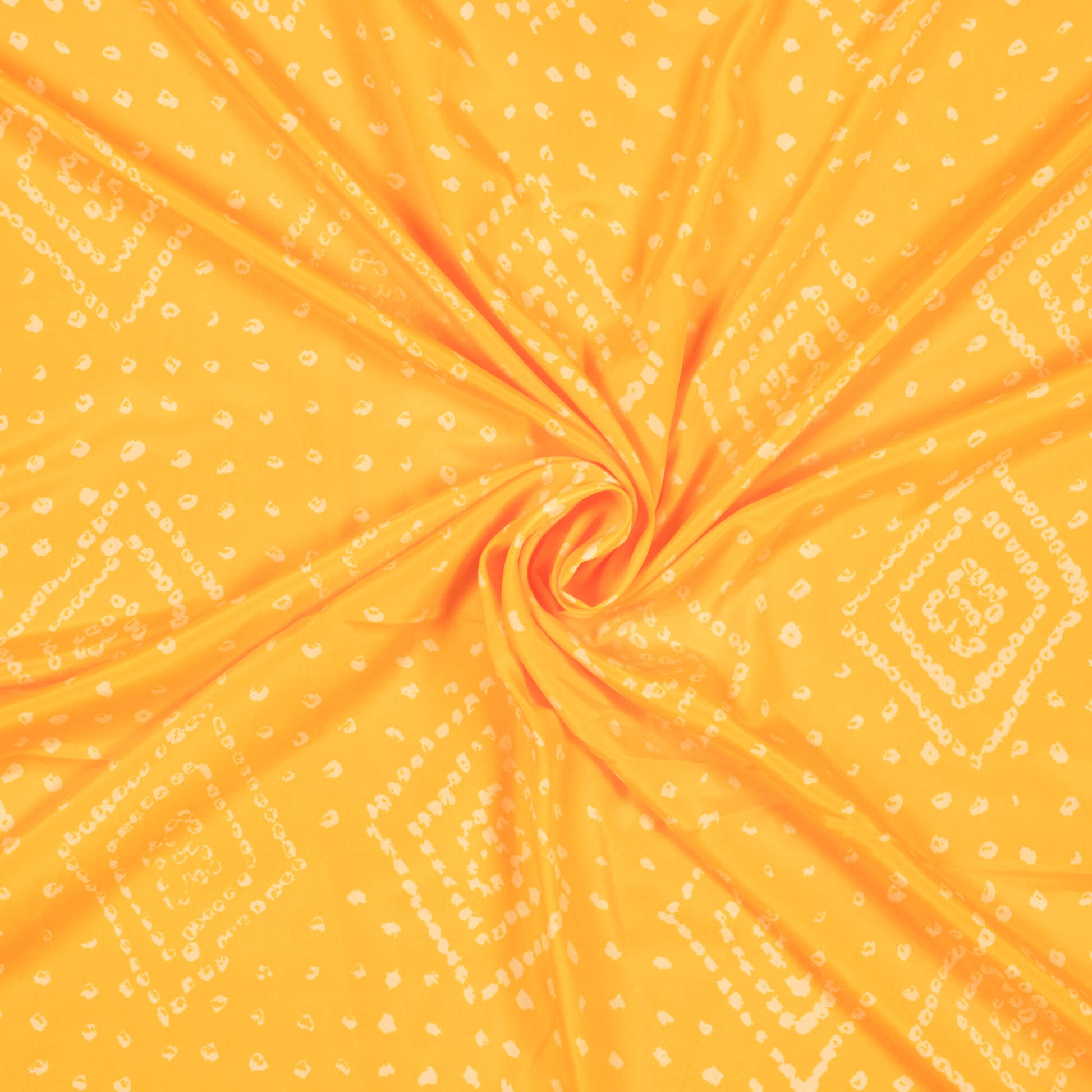 Yellow And Cream Bandhani Pattern Digital Print French Crepe Fabric - Fabcurate