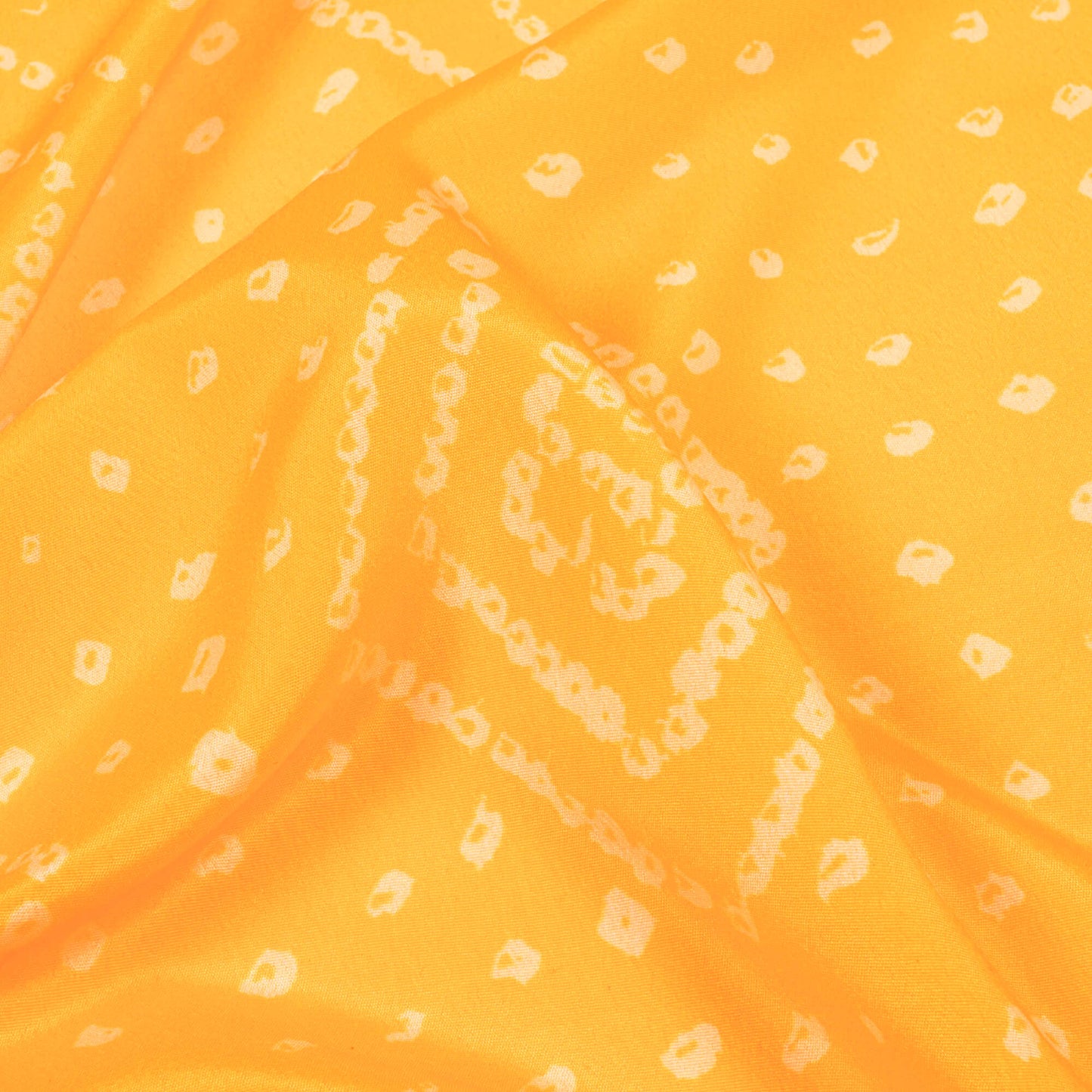 Yellow And Cream Bandhani Pattern Digital Print French Crepe Fabric - Fabcurate