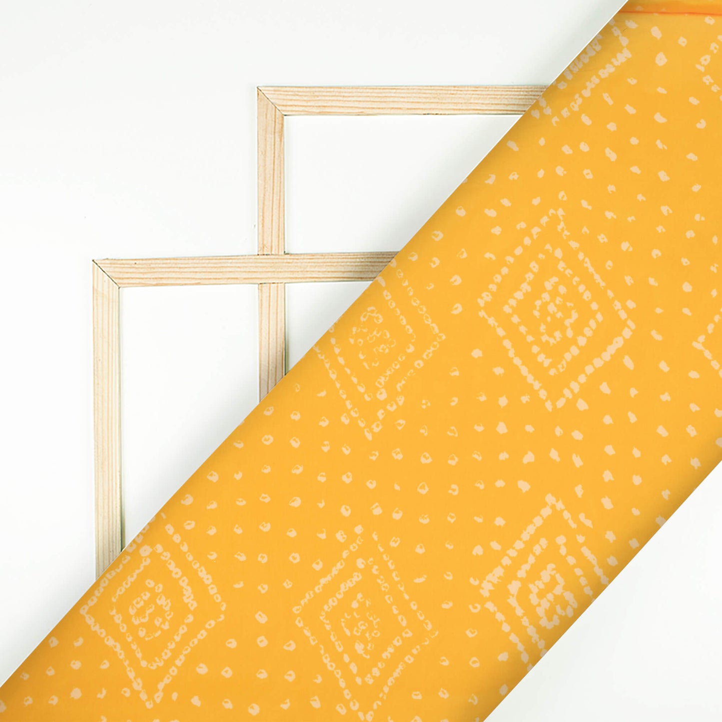 Yellow And Cream Bandhani Pattern Digital Print French Crepe Fabric - Fabcurate