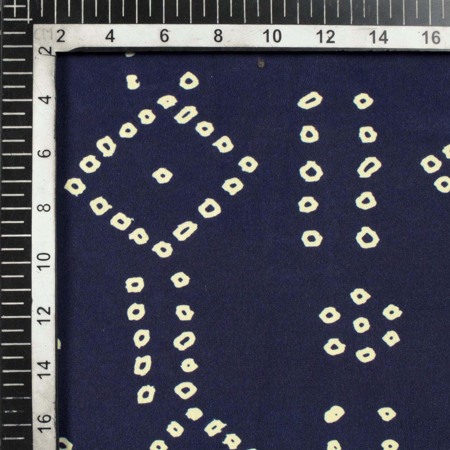 Navy Blue And Cream Bandhanii Pattern Digital Print Crepe Satin Fabric