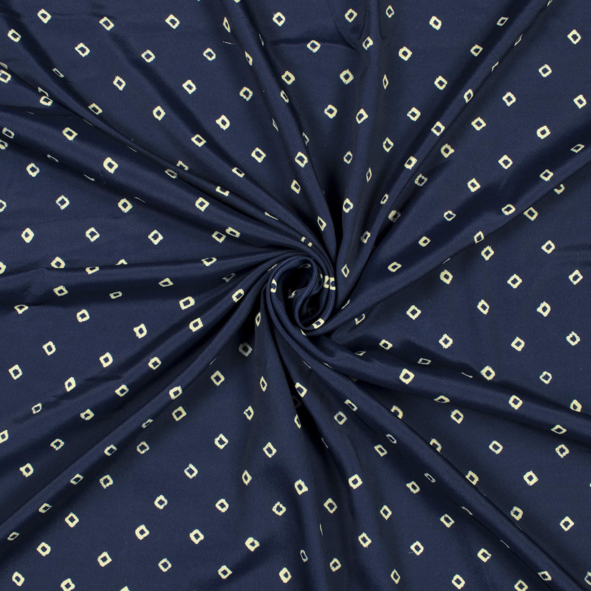 Navy Blue And Cream Bandhani Pattern Digital Print French Crepe Fabric - Fabcurate