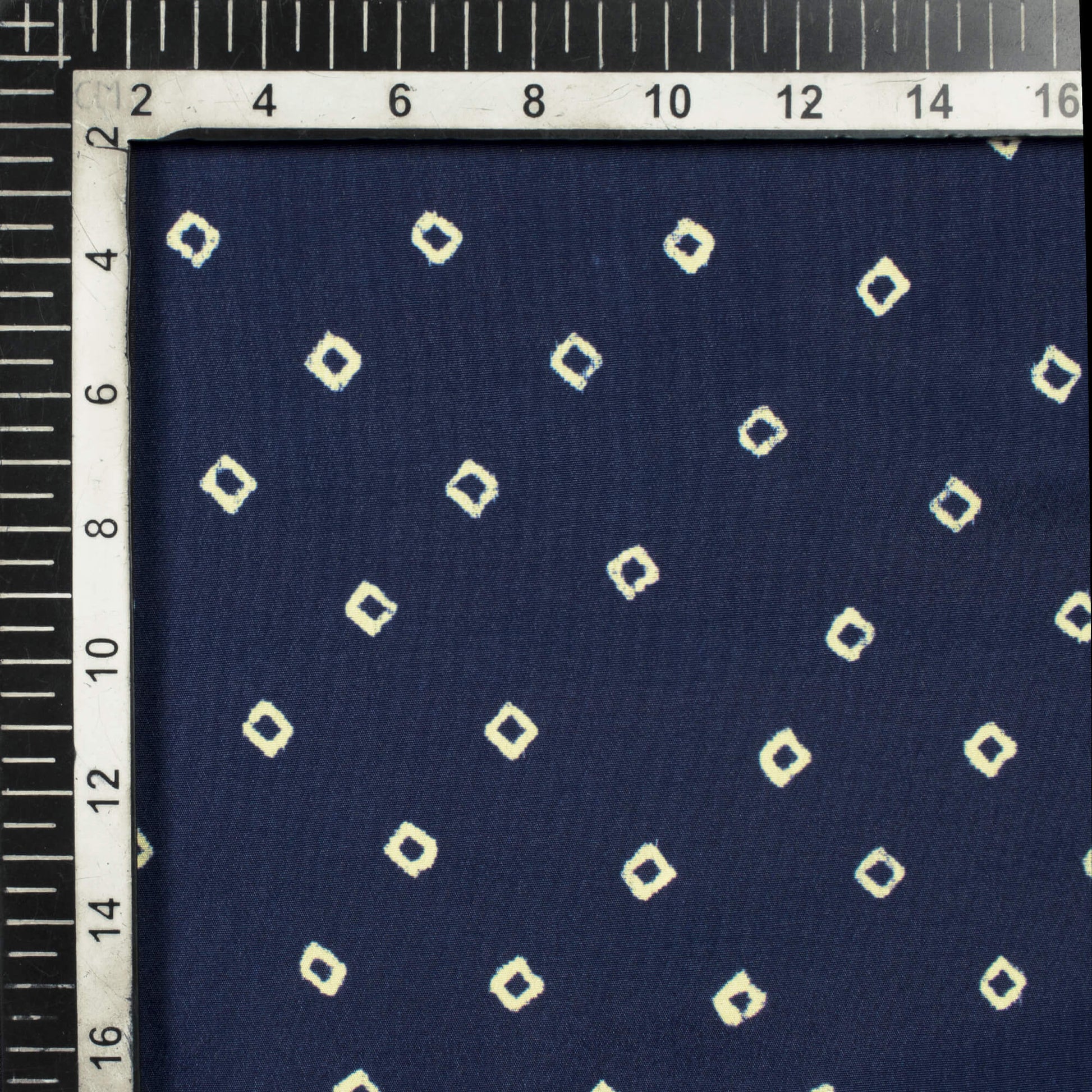 Navy Blue And Cream Bandhani Pattern Digital Print French Crepe Fabric - Fabcurate