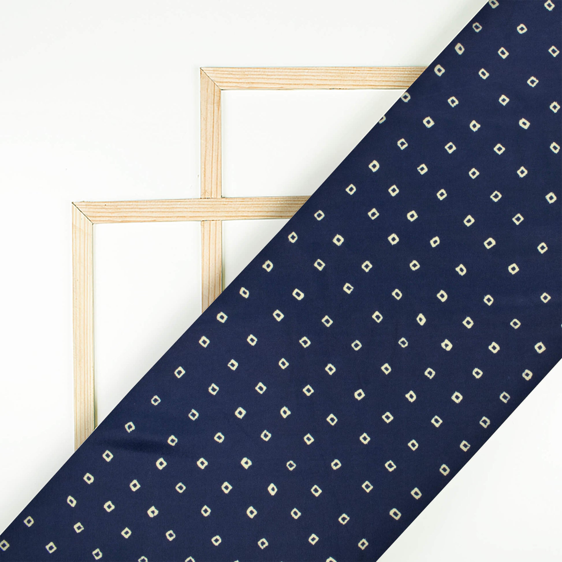 Navy Blue And Cream Bandhani Pattern Digital Print French Crepe Fabric - Fabcurate