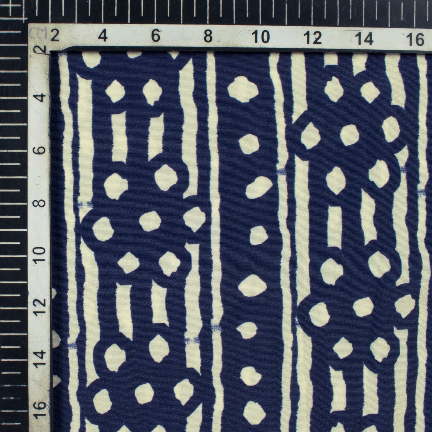 Navy Blue And Cream Stripes Pattern Digital Print French Crepe Fabric - Fabcurate
