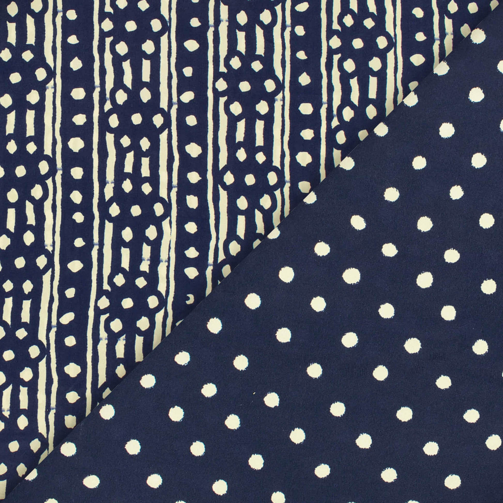 Navy Blue And Cream Stripes Pattern Digital Print French Crepe Fabric - Fabcurate