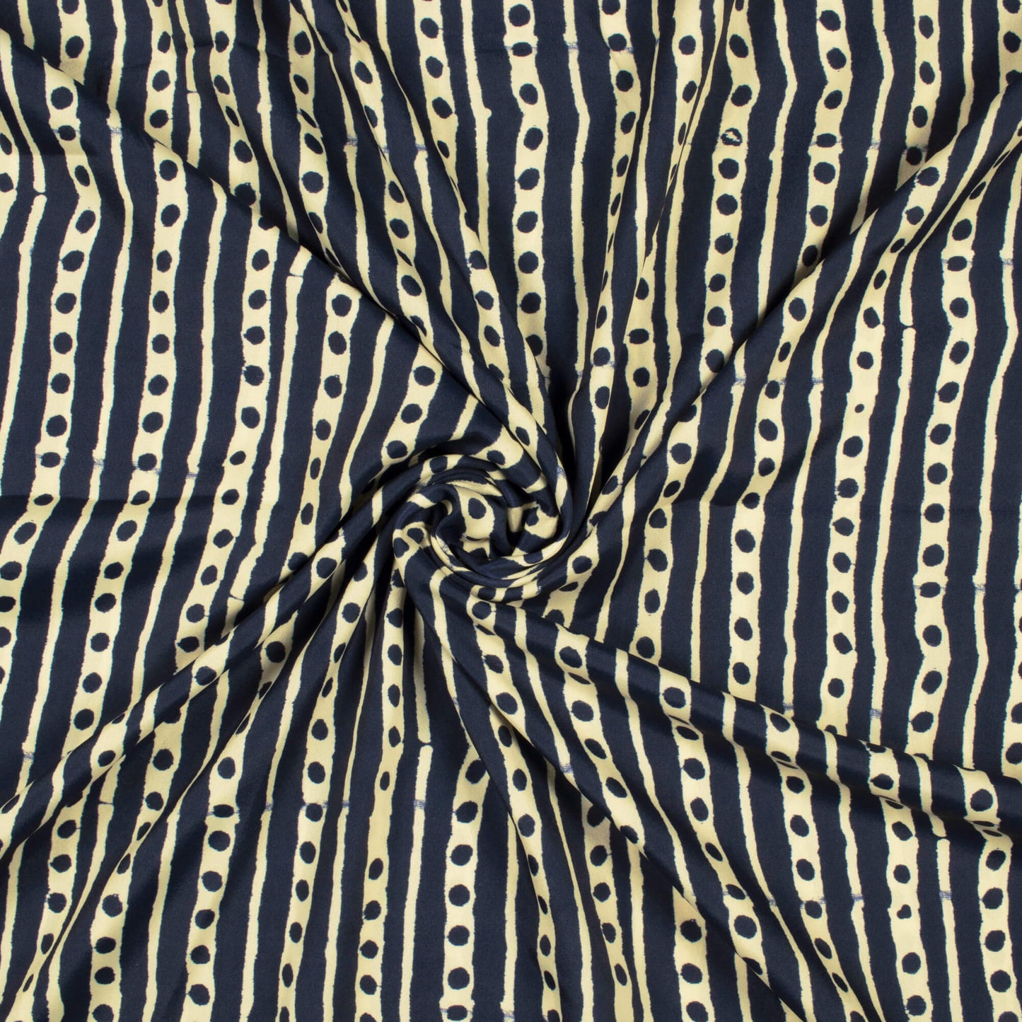 Navy Blue And Cream Stripes Pattern Digital Print Crepe Satin Fabric