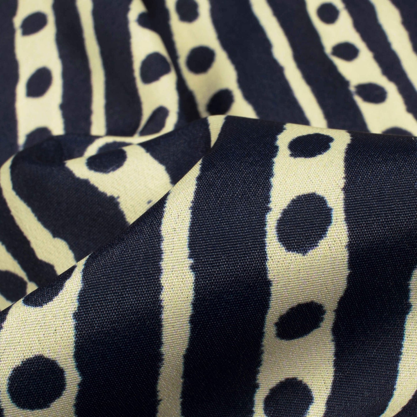 Navy Blue And Cream Stripes Pattern Digital Print Crepe Satin Fabric