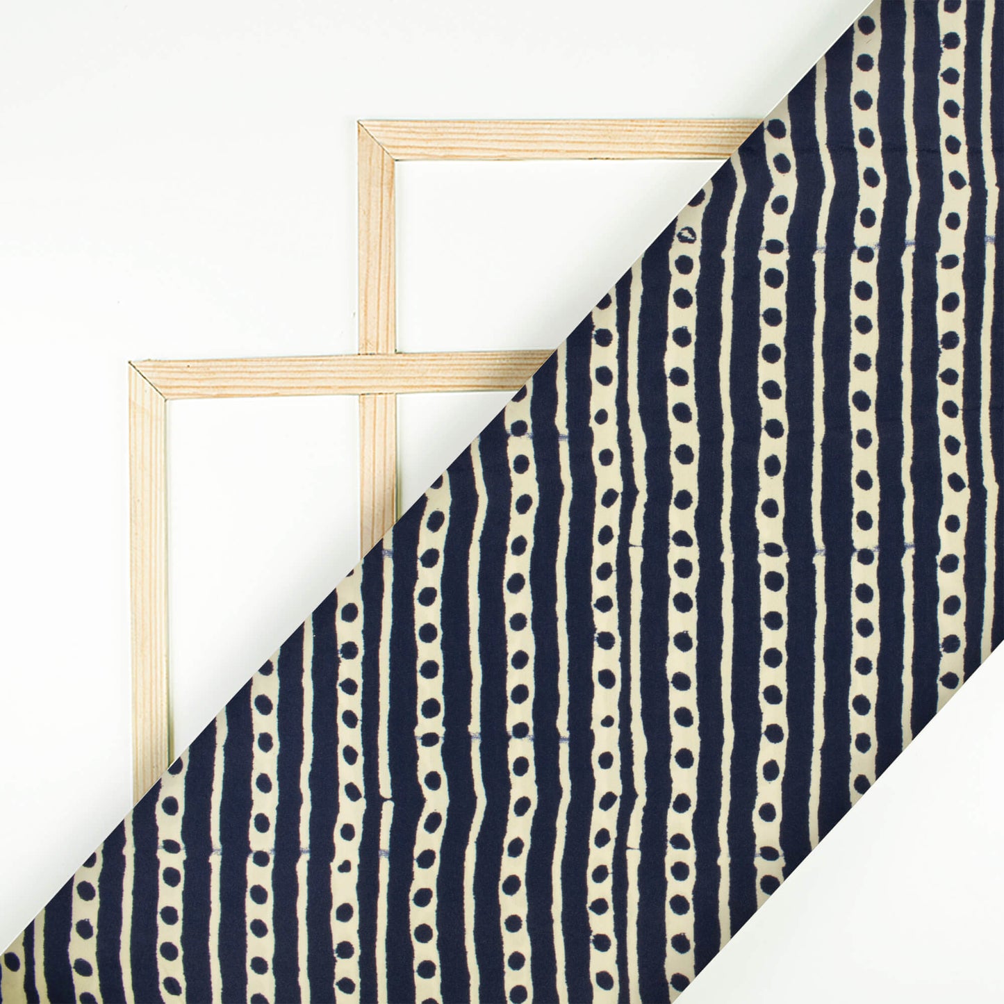 Navy Blue And Cream Stripes Pattern Digital Print Crepe Satin Fabric