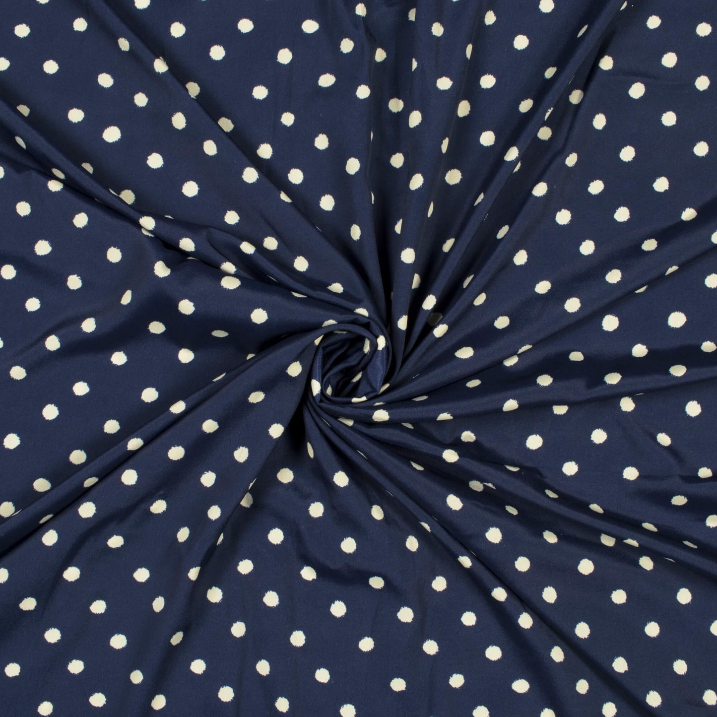 Navy Blue And Cream Polka Dots Pattern Digital Print French Crepe Fabric - Fabcurate