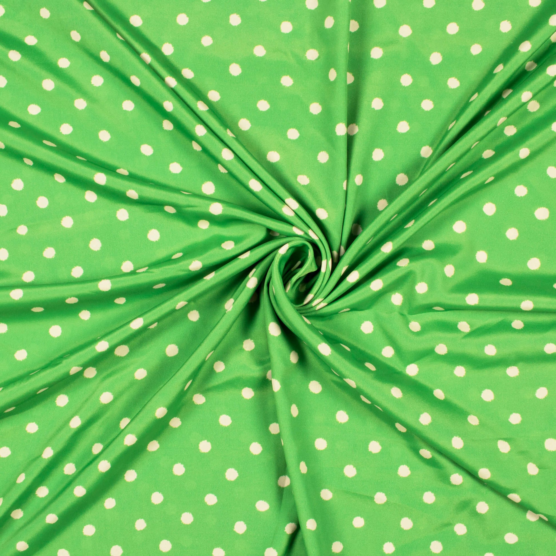 Parakeet Green And Cream Polka Dots Pattern Digital Print French Crepe Fabric - Fabcurate