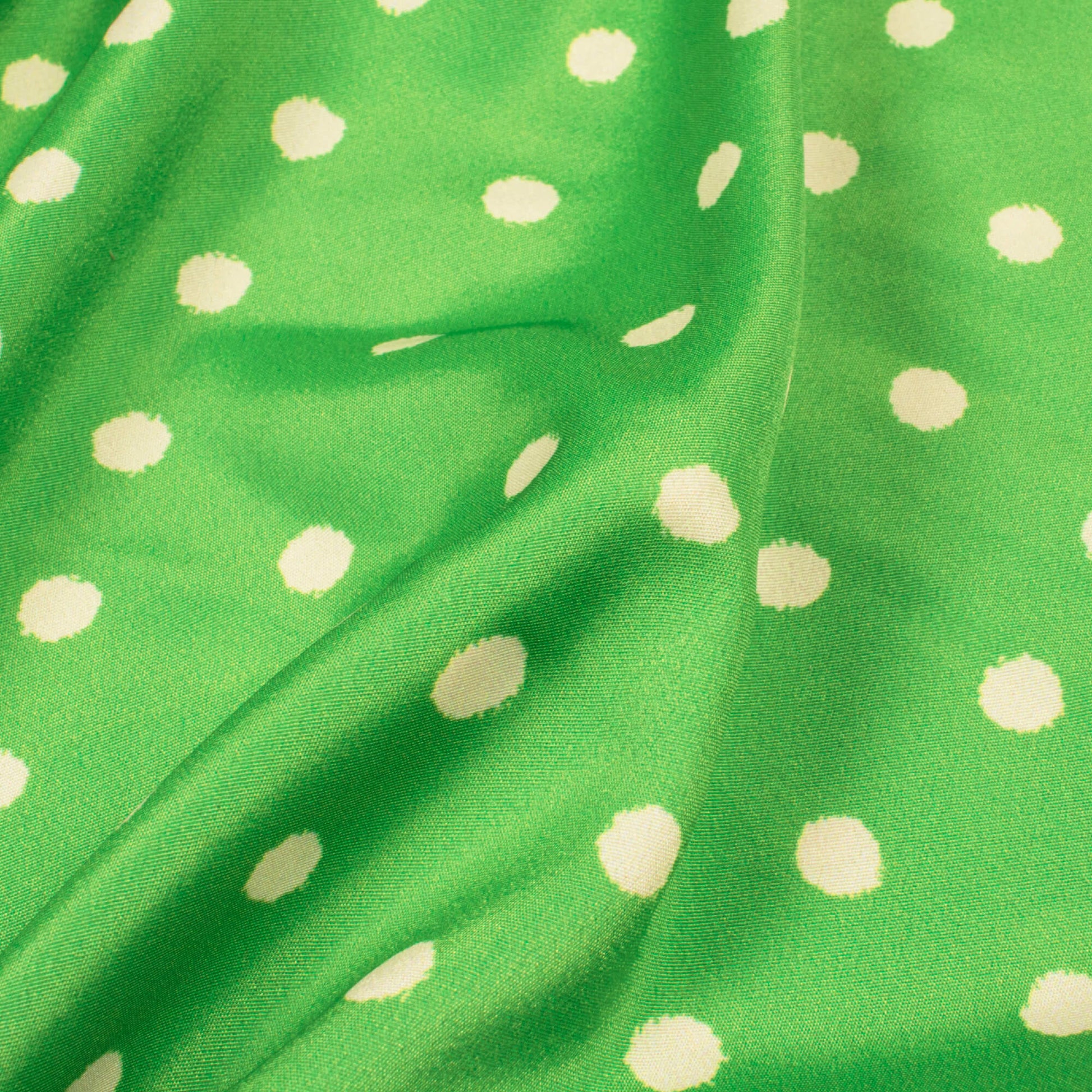 Parakeet Green And Cream Polka Dots Pattern Digital Print French Crepe Fabric - Fabcurate