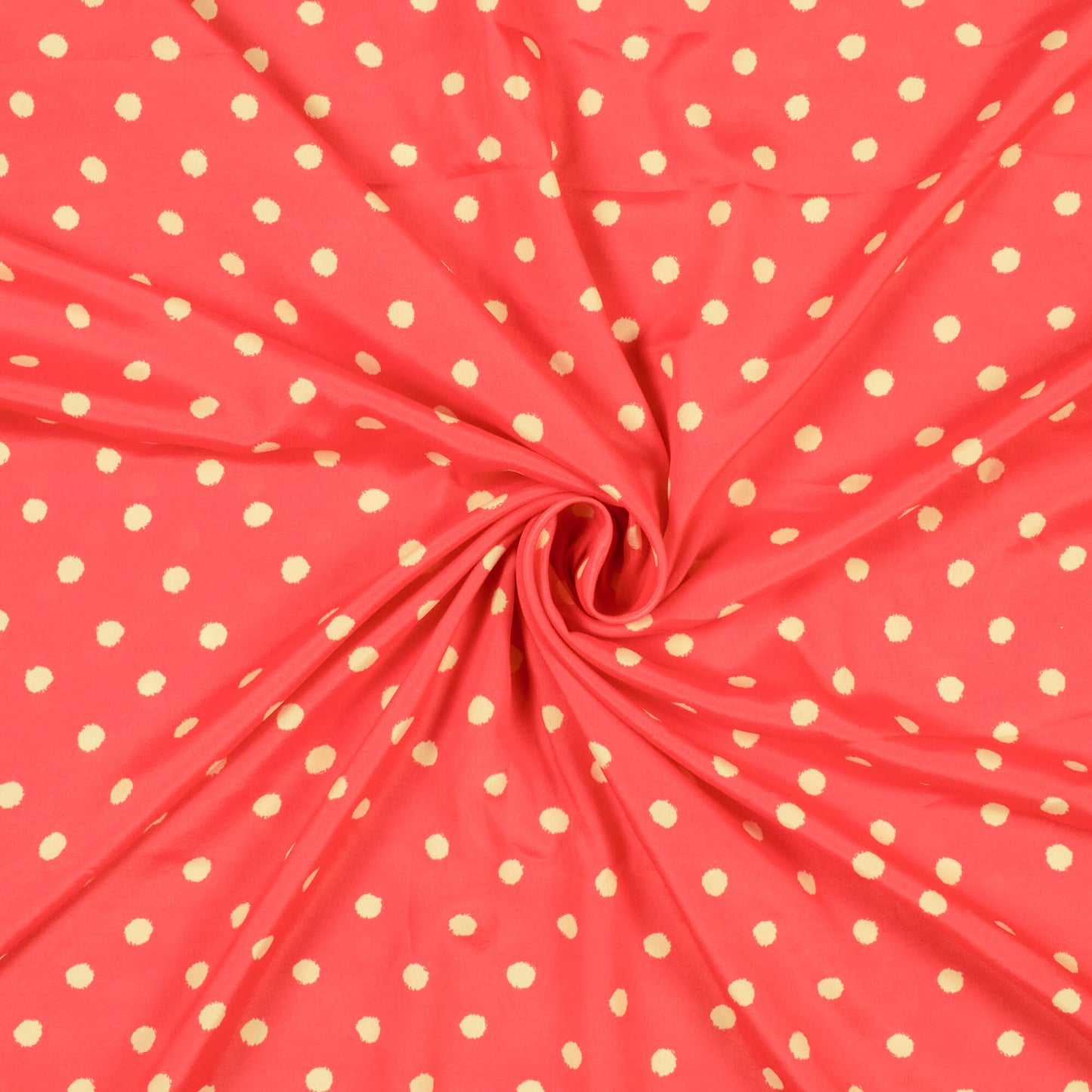 Orange And Cream Polka Dots Pattern Digital Print French Crepe Fabric - Fabcurate