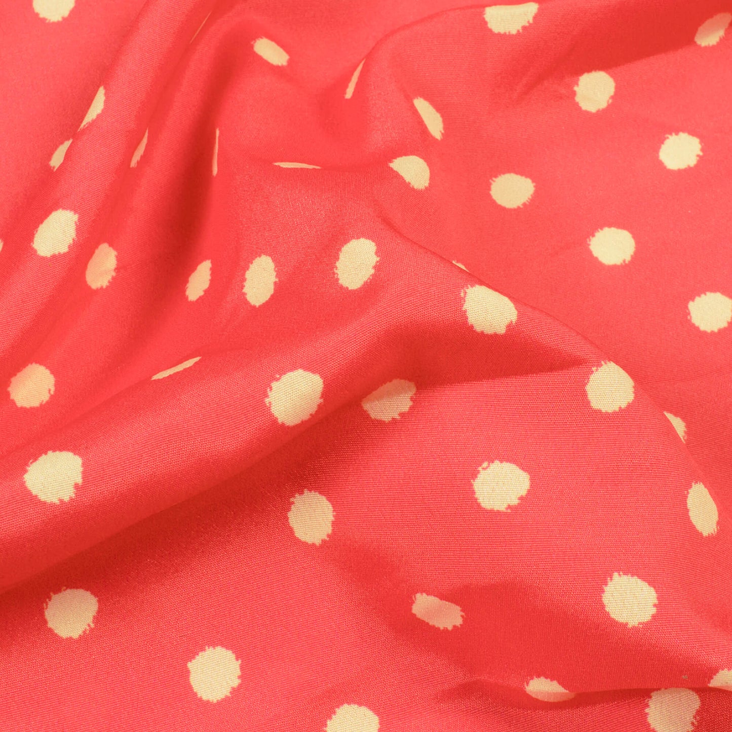 Orange And Cream Polka Dots Pattern Digital Print French Crepe Fabric - Fabcurate