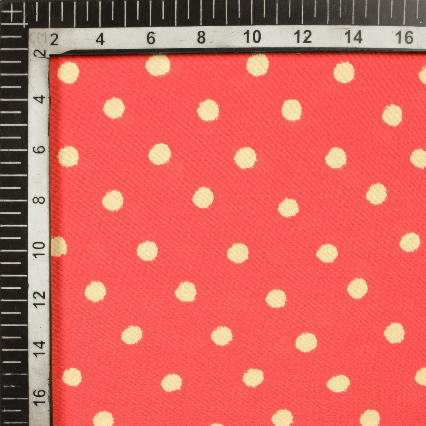 Orange And Cream Polka Dots Pattern Digital Print French Crepe Fabric - Fabcurate