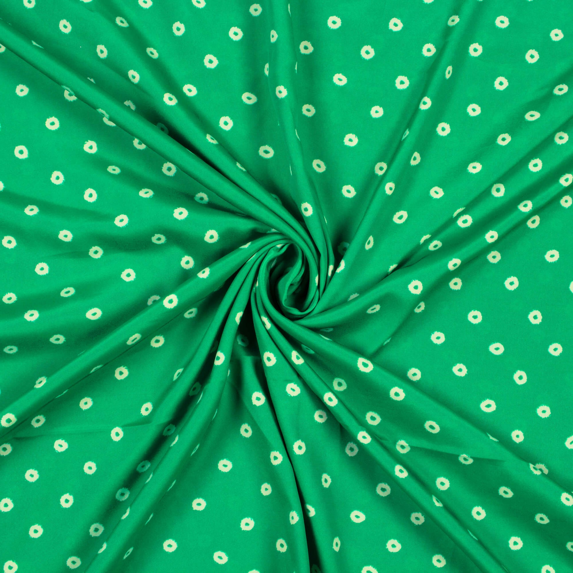 Green And Cream Bandhani Pattern Digital Print French Crepe Fabric - Fabcurate