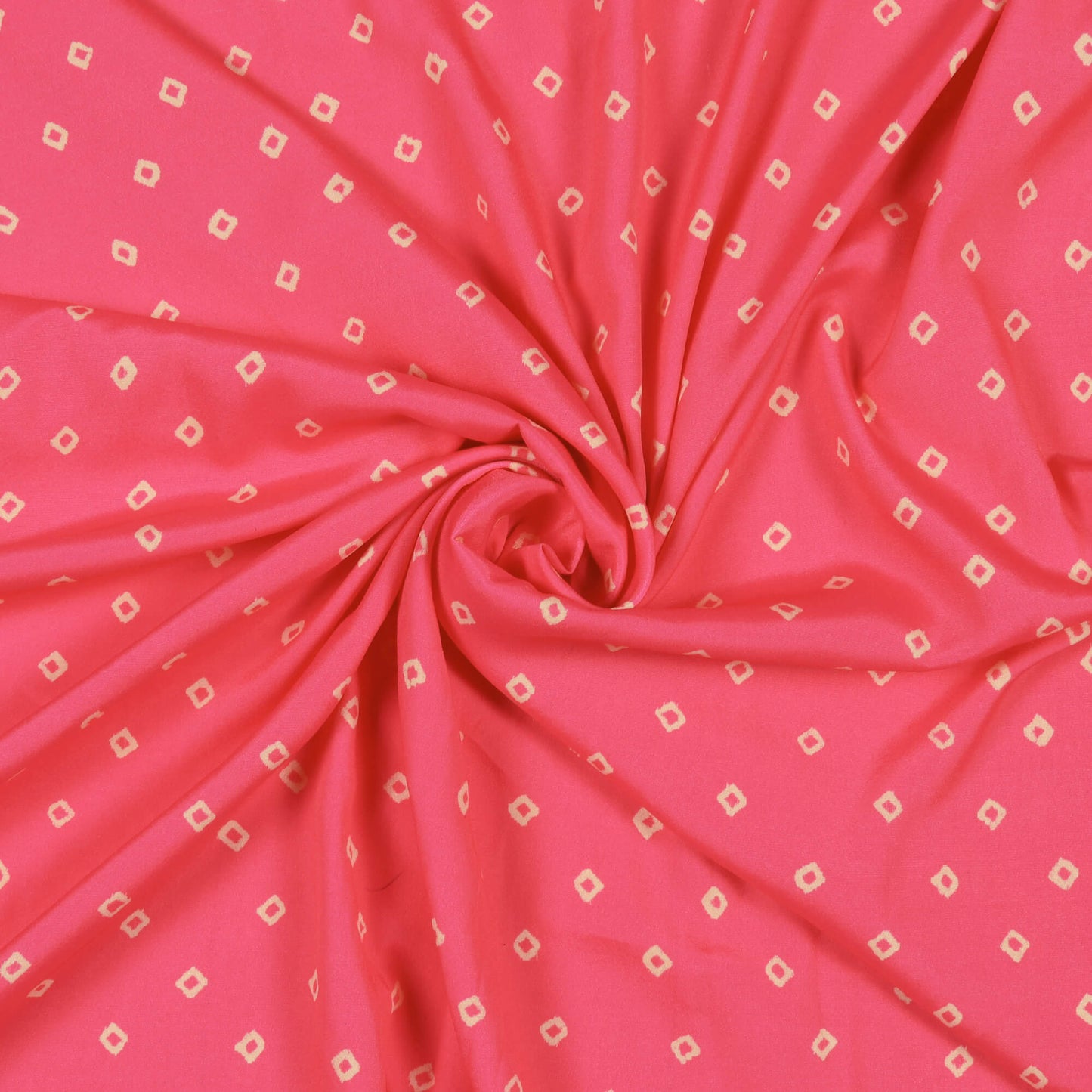 Hot Pink And Cream Bandhanii Pattern Digital Print Crepe Satin Fabric