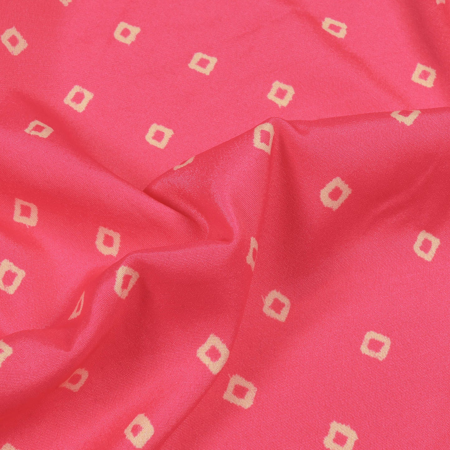 Hot Pink And Cream Bandhanii Pattern Digital Print Crepe Satin Fabric