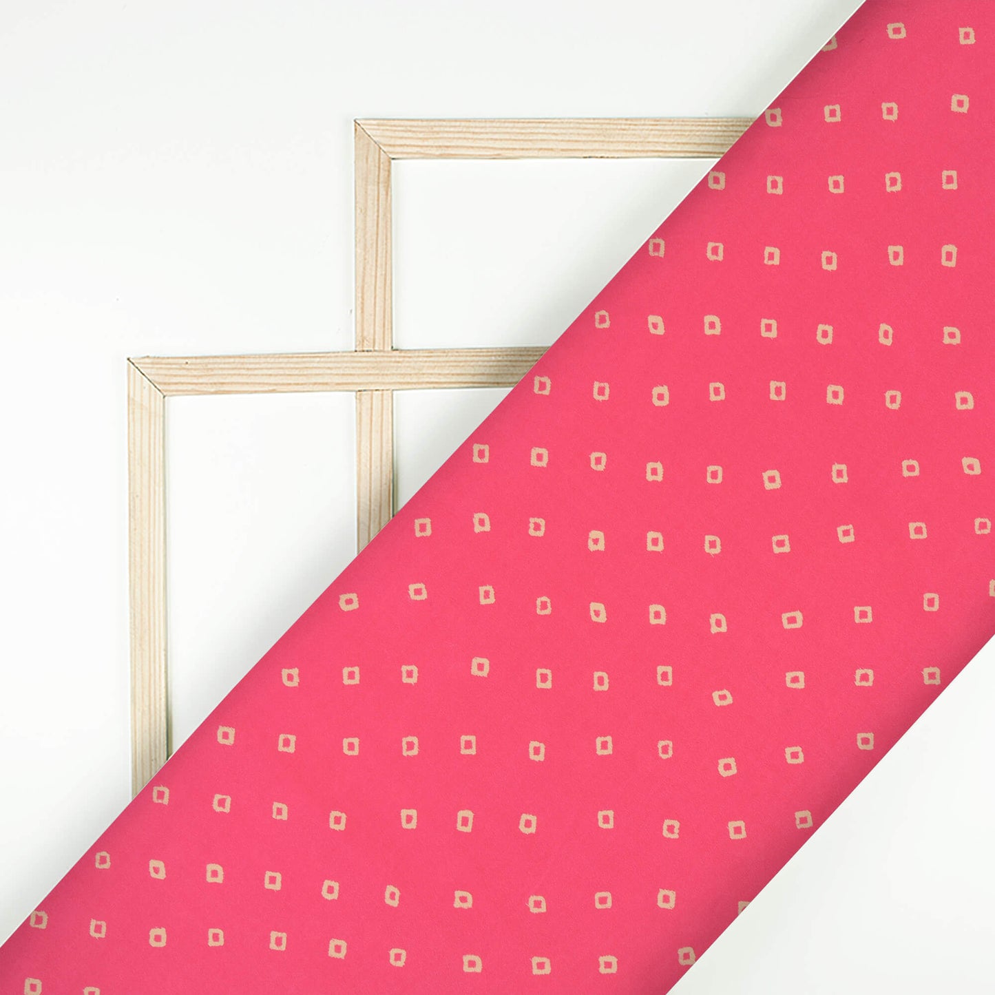 Hot Pink And Cream Bandhanii Pattern Digital Print Crepe Satin Fabric